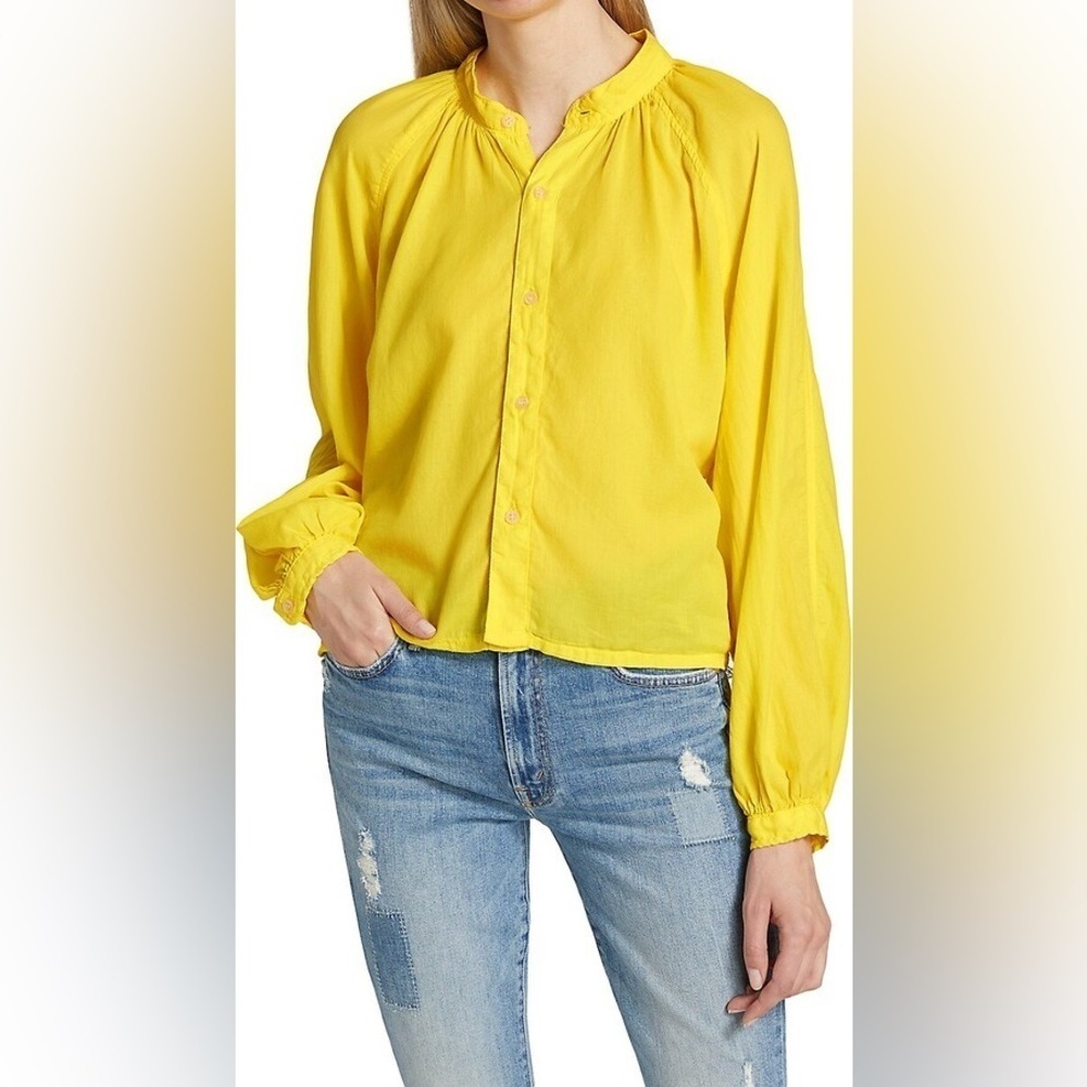 Mother The Sunburst Cotton Voile Shirt Yellow Long Sleeve Top Button Down Blouse